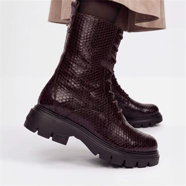 Wonders Bones Lace Military Boot - Brown Snake